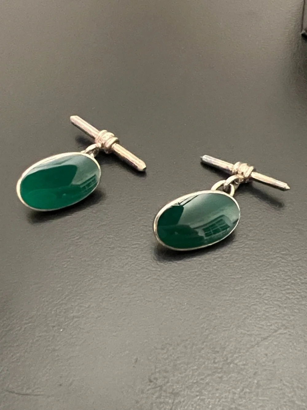Tholmas PINK London Sterling Silver and Green Cufflinks